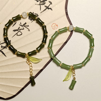 Bracelet Élastique Fait Main pour Femme et Fille, Perles en Forme de Bambou, Design Rétro Tempérament, Style National Frais, avec Pompon
