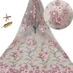 Оптовая продажа, ткань для вечерних платьев с 3D цветами, кружевная ткань из органзы ручной работы/