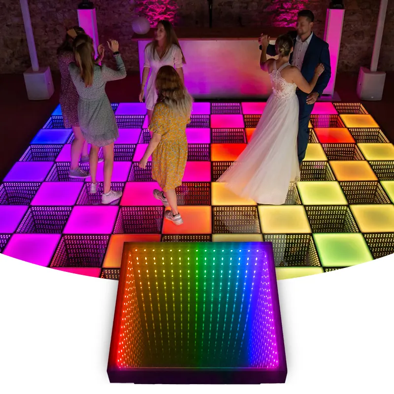 댄스 플로어 라이트 IP65 야외 3D 자기 바닥 타일 휴대용 웨딩 무대 인피니티 미러 Led 댄스 플로어