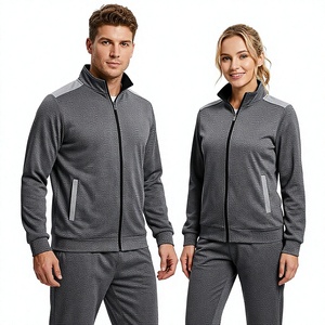 Conjunto Deportivo Unisex Gris, Chaqueta con Cierre y Cuello Alto, Estilo Deportivo, Transpirable, Poliéster y Algodón, Ropa de Otoño para Adultos - Product Image 1