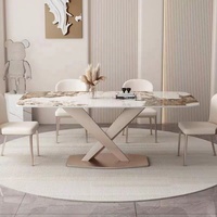 Meubles de maison modernes élégants italiens Tables à manger avec 6 chaises Table à manger en pierre frittée brillante