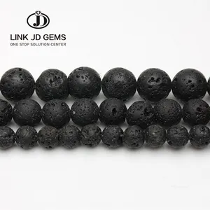 Pierres de lave naturelles rondes noires, vente en gros, 4, 6, 8, 10mm, perles en pierre naturelle pour bricolage, collier, Bracelet, fabrication de bijoux