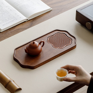 Guanlan <b>Walnut</b> Wood Dry Brewing Tray With Alloy Grille Small Tea Tray For Living Room <b>Coffee</b> <b>Table</b> Use - Product Image 4