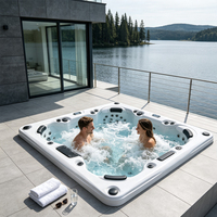 Sunrans Spa de plein air spacieux 7 places, Jacuzzi de fête avec jets de massage hydrothérapeutique corps entier, grande capacité pour loisirs de groupe