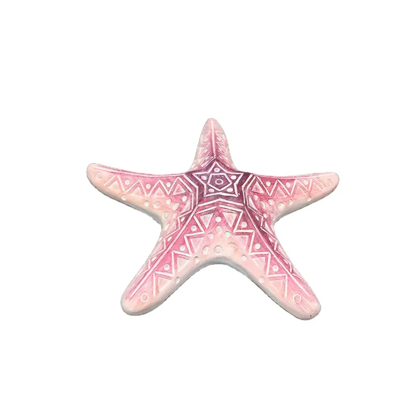 Resina interior náutica para decoração de casa, artesanato de fábrica esculpida à mão, estrela do mar rosa, presente em resina, decoração marinha