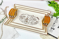 3-In-1 Rotundity Huisdierenkamer Salontafel Snackplaat Plastic Witte Vergulde Rand Droog Fruit Dienblad Set