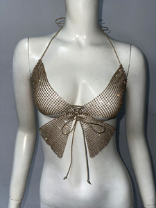 Nuovo Top Corto con Spalline e Design a Rete con Strass, Stile Ins, Trendy e Glamour - Product Image 3