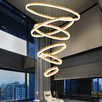 Lustre moderne à LED pour plafond, luminaire suspendu pour salle à manger, salon, escalier de bâtiment duplex à 6 anneaux