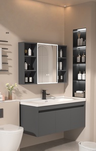 Moderno gabinete de baño inteligente suspendido con lavabo integrado de cerámica. - Product Image 6