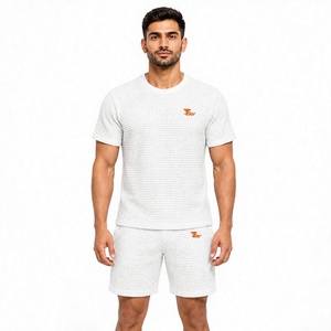 <b>Men</b> Solid Eco-Friendly Cotton T Shirt Set Summer Sportswear Two Piece Outfit Crew Neck Tee Shorts Casual Gym Tracksuit - Product Image 1