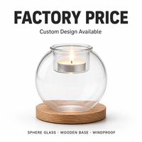 Precio de Fábrica, Portavelas de Cristal de Borosilicato de Alta Calidad, Pulido, Moderno, Minimalista, Circular, con Base de Madera, Decoración de Mesa