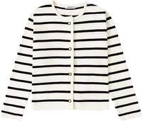 Cardigan en tricot rayé pour femme, doublé en viscose et laine, à manches longues, boutons, col rond et style doux – Collection Automne 2027