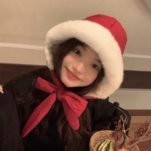 Red Riding Hood Winter <b>Hat</b> With Bow Ear Protection Windproof Cotton Beige Light <b>Khaki</b> Dark <b>Khaki</b> Gray Red Black 56-58Cm Female - Product Image 3