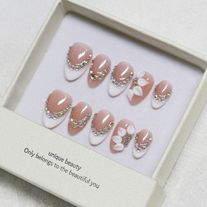 10 Uds. <span class=keywords><strong>Uñas</strong></span> Postizas Francesas de Ojo de Gato Hechas a Mano, Acrílicas, con Diamantes de Imitación 3D, Brillantes, Medianas, Almendradas, Cuadradas, de Cobertura Completa - Product Image 4