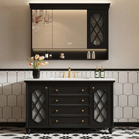 Meuble-lavabo de salle de bain rétro français à évier unique, personnalisable de 36 à 92 pouces, meuble-lavabo autoportant pour salles de bain rétro avec armoire miroir