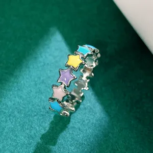 Anello a Stella Colorato, Gioiello da Dito in Stile Smaltato per Donne, Design a Cerchio Completo - Product Image 6