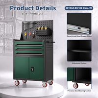 Chariot à outils à trois tiroirs, double porte, étagère réglable, panneau perforé, verrouillable, OEM ODM, armoire mobile roulante en métal pour garage et atelier