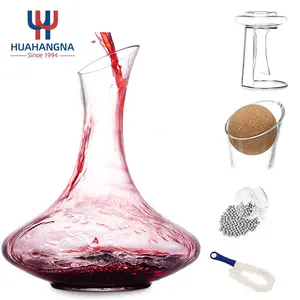 Decanter Glass 1500ml HUAHANGNA Hand Blown Custom Logo 1500ml Elegant Large Glass Wine Carafe Decanters With Wine Accessories