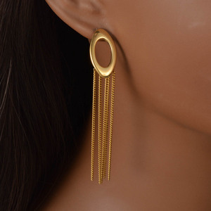 Pendientes de joyería fina de lujo con borlas largas de acero inoxidable dorado, exagerados y a la moda, al por mayor. - Product Image 1
