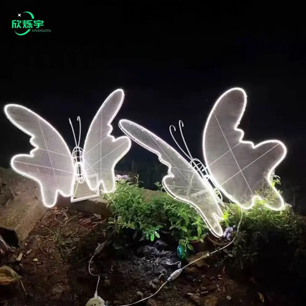 Iluminação de paisagem ao ar livre para festas de Natal, festas de casamento, decoração comercial, luz LED 3D personalizada com tema de borboleta