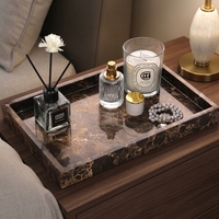 Plateau de salle de bain en marbre, plateau décoratif de luxe en pierre naturelle brun foncé pour parfums, bijoux, table basse