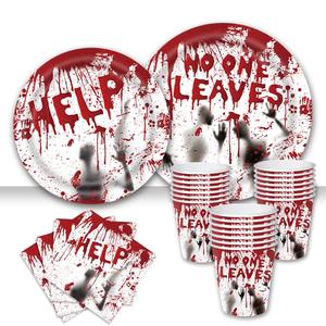 Ensemble de vaisselle de fête d'Halloween-Assiettes, tasses et serviettes en <span class=keywords><strong>papier</strong></span> jetables avec empreintes de mains sanglantes pour l'horreur, décorations sur le thème du tueur - Product Image 5