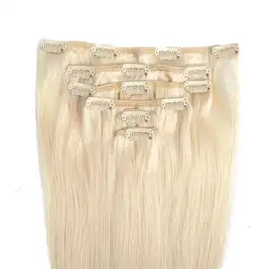 2024 pinzas vírgenes rubias en extensiones de cabello 7/8/10 piezas personalizadas para uso en toda la cabeza 100% pinzas de cabello humano en extensiones de cabello