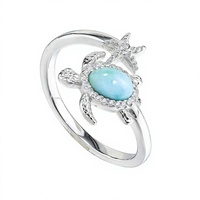 925 Sterling Silber Natürlicher Larimar Ovaler Meeresschildkröten-Ring für Damen Niedlicher Ozean-Tier-Schmuck Hochzeit Muttertag Weihnachtsgeschenk