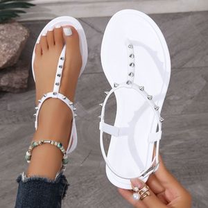 <span class=keywords><strong>Sandali</strong></span> piatti da ragazza per la primavera/estate, sportivi, alla moda, per attività all'aperto, con design a fascia singola, antiscivolo, impermeabili, leggeri, infradito bianche. - Product Image 4