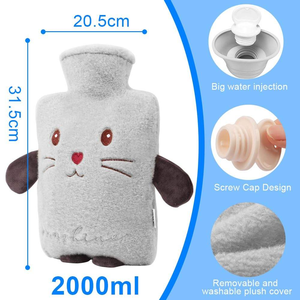 Bouteille d'eau chaude de 1,8 litre avec housse douce et confortable, sac d'eau chaude avec housse animale, cadeaux pour la famille et les amis - Product Image 2