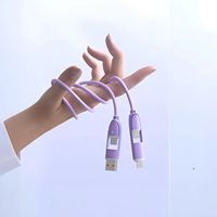 Câble de charge multi-prise USB C 4 en 1, câble USB-C en silicone, chargeur USB-C 60W et câble de données, câble USB-C pour ordinateur portable, iPad, iPhone