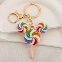 Porte-clés Sucette Mignonne, Breloque Colorée en Émail et Strass, Accessoire de Sac à Main Tendance pour Femmes et Filles, Idéal comme Cadeau