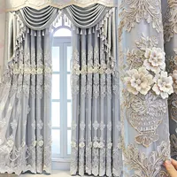 Custom Tulle Embroidery Curtain, Luxury European Style 4D Embroidered Double Layer Curtains for the Living Room