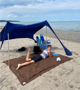 Auvent rayé auvent pare-soleil tente de plage avec sac de sable qualité nylon tissu poteaux en aluminium parfait abri solaire - Product Image 2