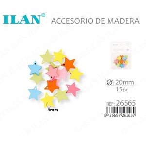 Accessorio in Legno a Forma di Stella Ilan 20mm 15pz per Decorazioni Artigianali - Product Image 3