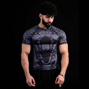 T-shirt de compression à manches courtes pour homme, imprimé géométrique, col rond, séchage rapide, en Spandex et Polyester, idéal pour toutes les saisons - Product Image 1