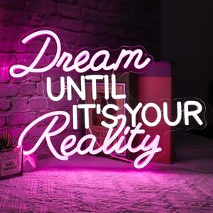 Enseigne au néon LED « Rêve jusqu'à ce que ce soit ta réalité » en acrylique rose pour chambre à coucher, bureau, salle de classe, maison, salon, chambre d'enfant, décoration murale - Product Image 2