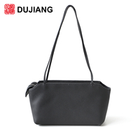 Tas Selempang Kulit Asli DUJIANG Warna Solid, Tas Tangan Santai Modis dengan Ritsleting, Kapasitas Besar