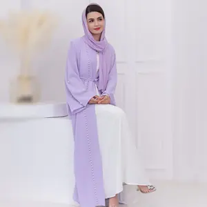 Roupas islâmicas personalizadas por atacado Dubai Eid islâmico modesto Abayas quimono para mulheres muçulmanas vestido contas artesanais abertas Abaya