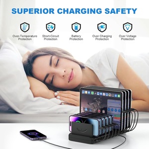 10 Position Desktop Charging Stand With 6 USB Ports Type C For Tablet Phone Kindle Speaker Earphone <b>Watch</b> Universal Holder - Product Image 3