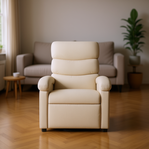 Fauteuil inclinable en tissu crème, pivotant manuellement, mobilier contemporain pour salon - Product Image 2