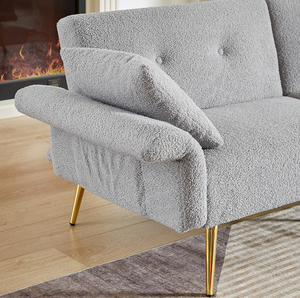 Modern Teddy Upholstered Accent Loveseat <b>Sofa</b> Set Side Pocket Folding Sleeper <b>Sofa</b> Bed Foldable Armrest Square Apartment Hotel - Product Image 2