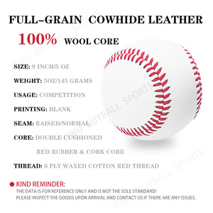 Palle da Baseball Professionali Personalizzate con Logo Stampato, in Pelle a Grana Piena, con Cucitura Piatta/Rialzata, in Sughero e Lana, per Allenamento Softball - Product Image 5