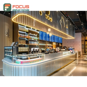 Vitrine à café autoportante en bois stratifié avec espace de présentation pour couvercles de tasses - Product Image 4