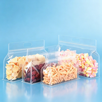 Sacs en plastique alimentaire laminés à fond plat, pochettes personnalisées imprimées avec fermeture éclair et poignée pour biscuits, confiseries et emballages alimentaires