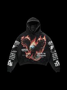 Sweat-shirt à capuche surdimensionné pour homme BRAND Studios, imprimé aigle noir flamboyant, streetwear, coton tricoté, vêtements décontractés d'automne - Product Image 5