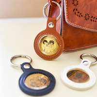 Juego de llaveros con moneda conmemorativa de cuero, llavero circular para guardar insignias conmemorativas