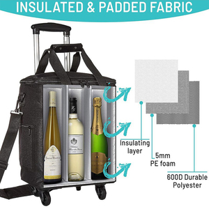 Sac à vin pour 6 bouteilles, porte-vin de voyage, valise à roulettes pour le transport du vin, pour les professionnels du tourisme et les consommateurs - Product Image 5