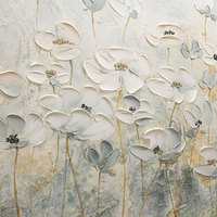 EAGLEGIFTS Peinture à l'huile sur toile encadrée en bois, art mural moderne de grande taille avec des fleurs blanches faites à la main, décoration d'intérieur