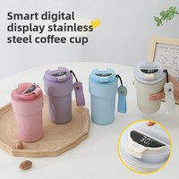 Tasse à café intelligente de 17 oz avec affichage de la température, mug isotherme en forme de diamant avec cordon et paille, tasse de voyage portable pour voiture au design élégant